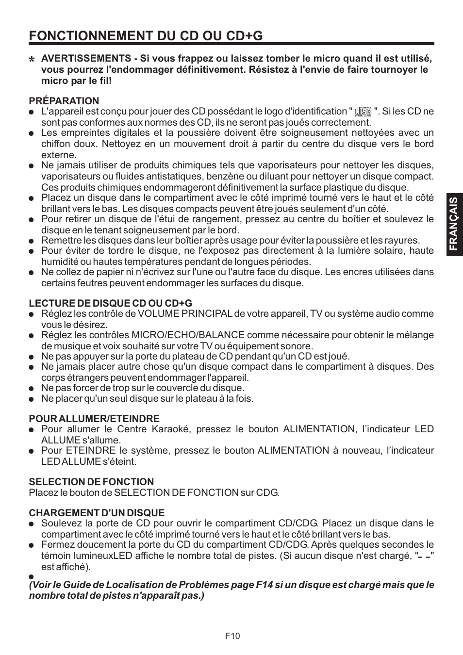 Fonctionnement du cd ou cd+g d | The Singing Machine BRATZ SMB-664 User Manual | Page 47 / 56