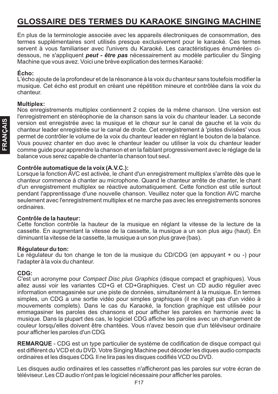 Glossaire des termes du karaoke singing machine | The Singing Machine BRATZ SMB-664 User Manual | Page 54 / 56