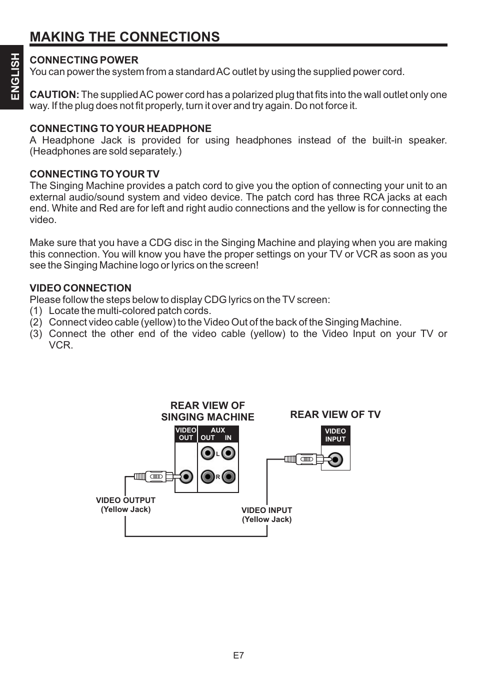 Making the connections, Englishenglish | The Singing Machine BRATZ SMB-664 User Manual | Page 8 / 56