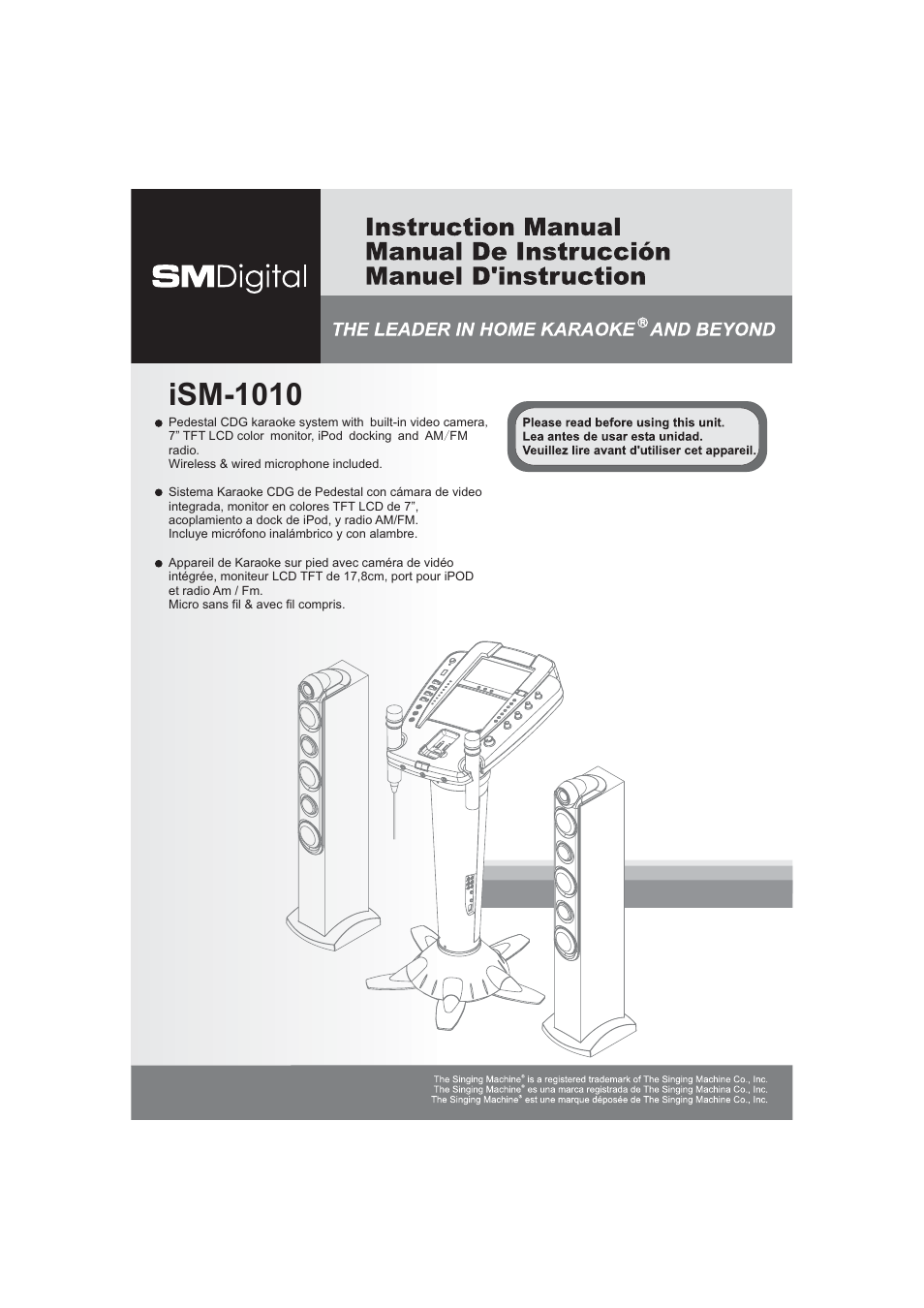 The Singing Machine Pedestal CDG Karaoke System iSM-1010 User Manual | 80 pages