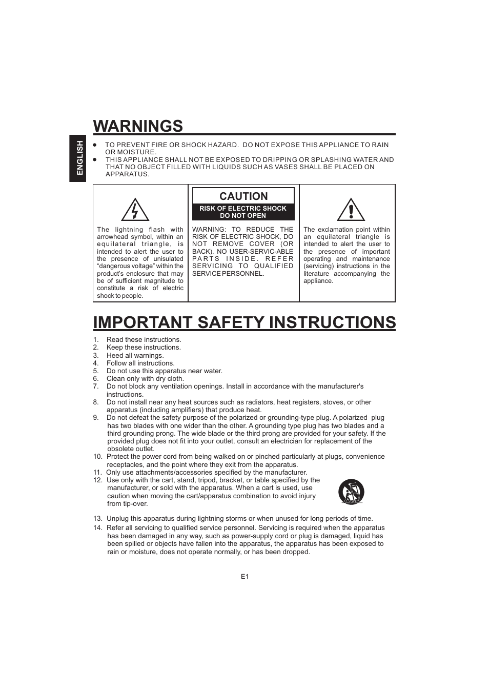 Warnings, Important safety instructions, Caution | The Singing Machine Pedestal CDG Karaoke System iSM-1010 User Manual | Page 2 / 80