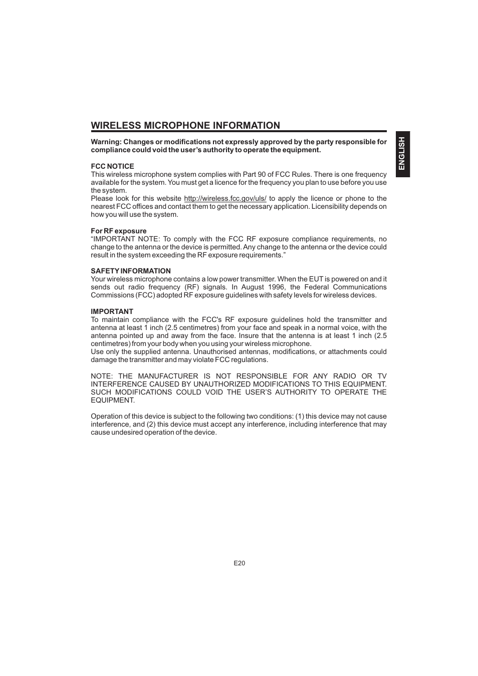 Wireless microphone information | The Singing Machine Pedestal CDG Karaoke System iSM-1010 User Manual | Page 21 / 80