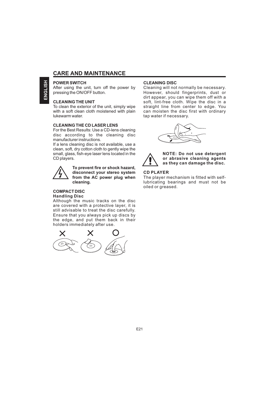 Care and maintenance | The Singing Machine Pedestal CDG Karaoke System iSM-1010 User Manual | Page 22 / 80