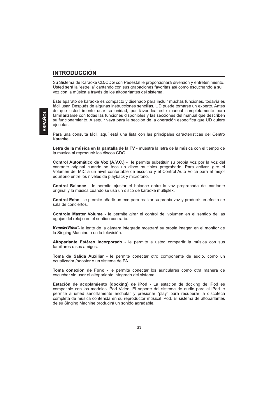 Introducción | The Singing Machine Pedestal CDG Karaoke System iSM-1010 User Manual | Page 30 / 80