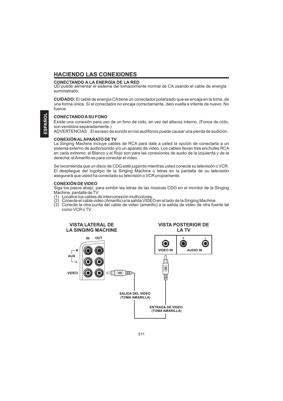 Haciendo las conexiones | The Singing Machine Pedestal CDG Karaoke System iSM-1010 User Manual | Page 38 / 80