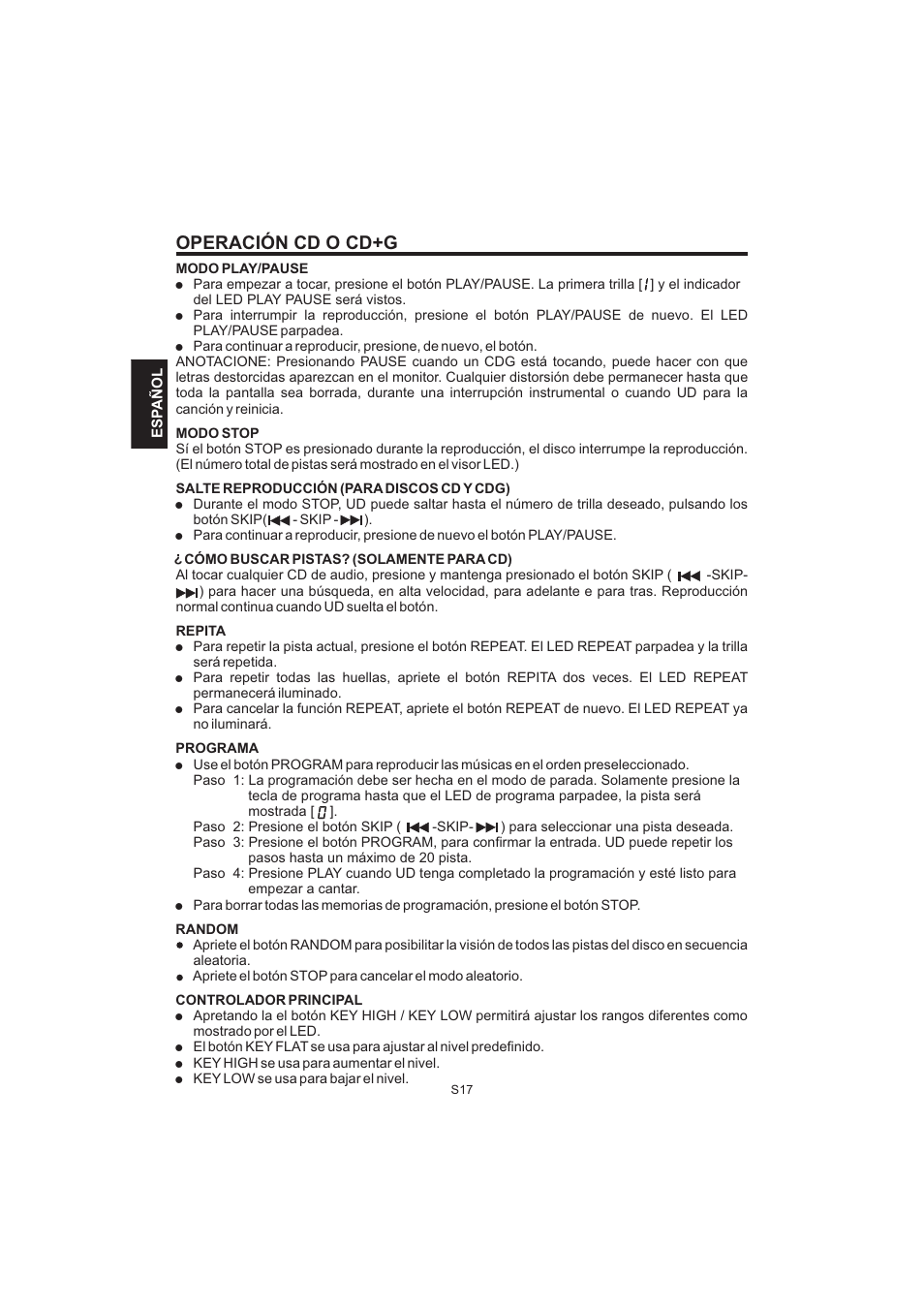 Operación cd o cd+g | The Singing Machine Pedestal CDG Karaoke System iSM-1010 User Manual | Page 44 / 80
