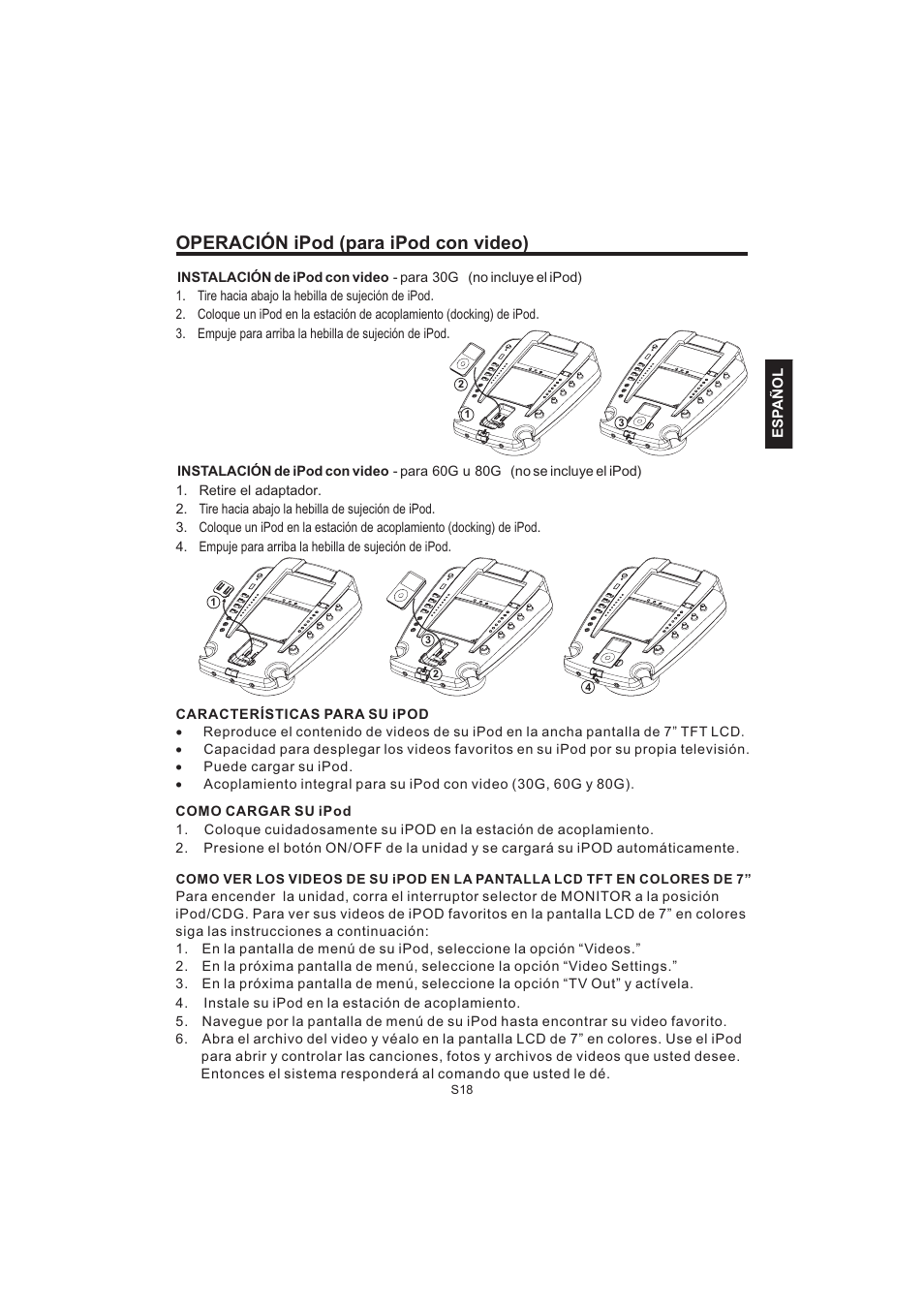 Operación ipod (para ipod con video) | The Singing Machine Pedestal CDG Karaoke System iSM-1010 User Manual | Page 45 / 80