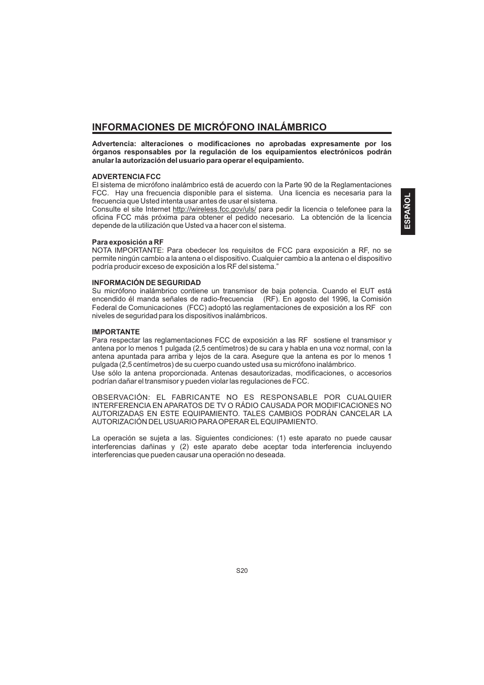 Informaciones de micrófono inalámbrico | The Singing Machine Pedestal CDG Karaoke System iSM-1010 User Manual | Page 47 / 80
