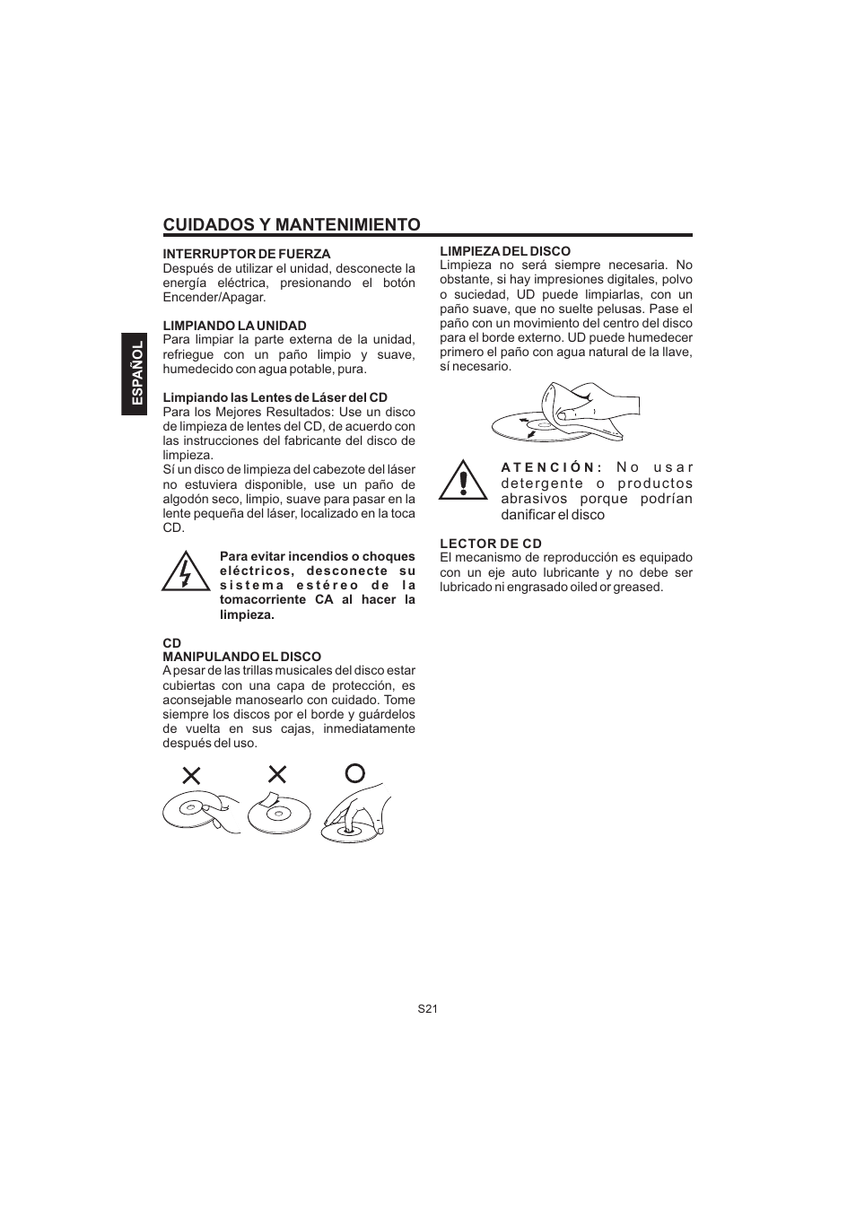 Cuidados y mantenimiento | The Singing Machine Pedestal CDG Karaoke System iSM-1010 User Manual | Page 48 / 80