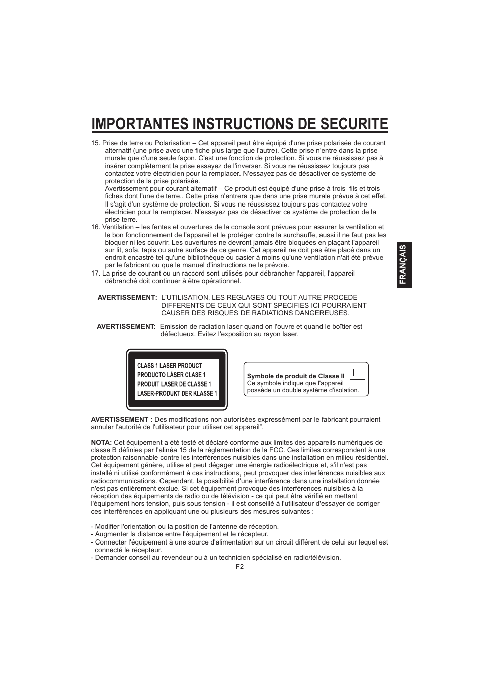 Importantes instructions de securite | The Singing Machine Pedestal CDG Karaoke System iSM-1010 User Manual | Page 55 / 80