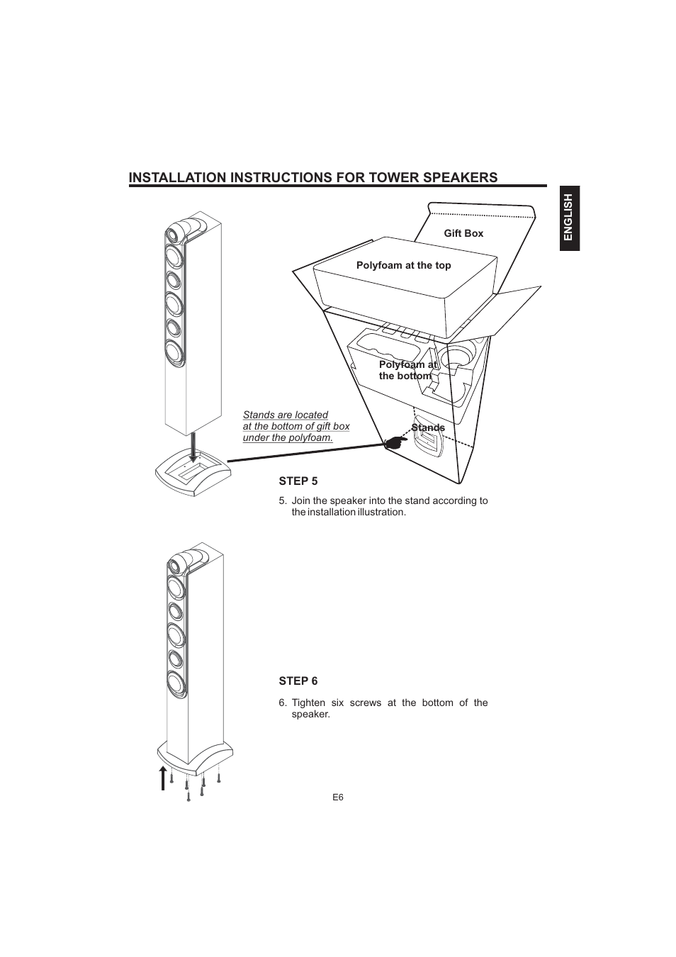 Installation instructions for tower speakers | The Singing Machine Pedestal CDG Karaoke System iSM-1010 User Manual | Page 7 / 80