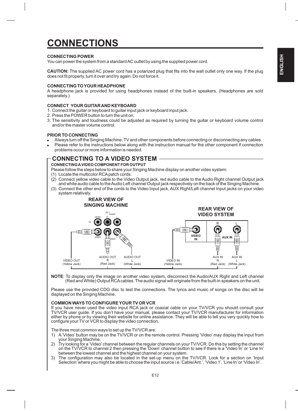 Connections, Connecting to a video system | The Singing Machine STVD-919 User Manual | Page 13 / 32