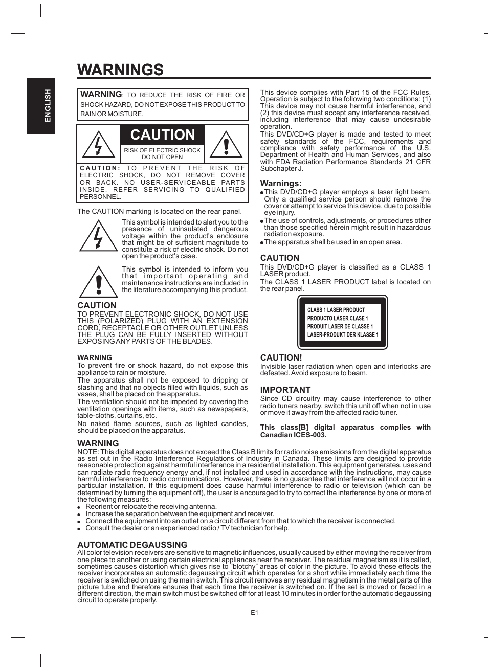 Warnings, Caution | The Singing Machine STVD-919 User Manual | Page 2 / 32
