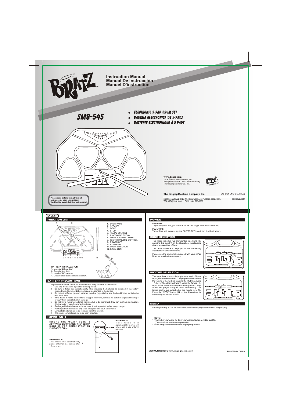 The Singing Machine Electronic 5-Pad Drum Set SMB-545 User Manual | 2 pages