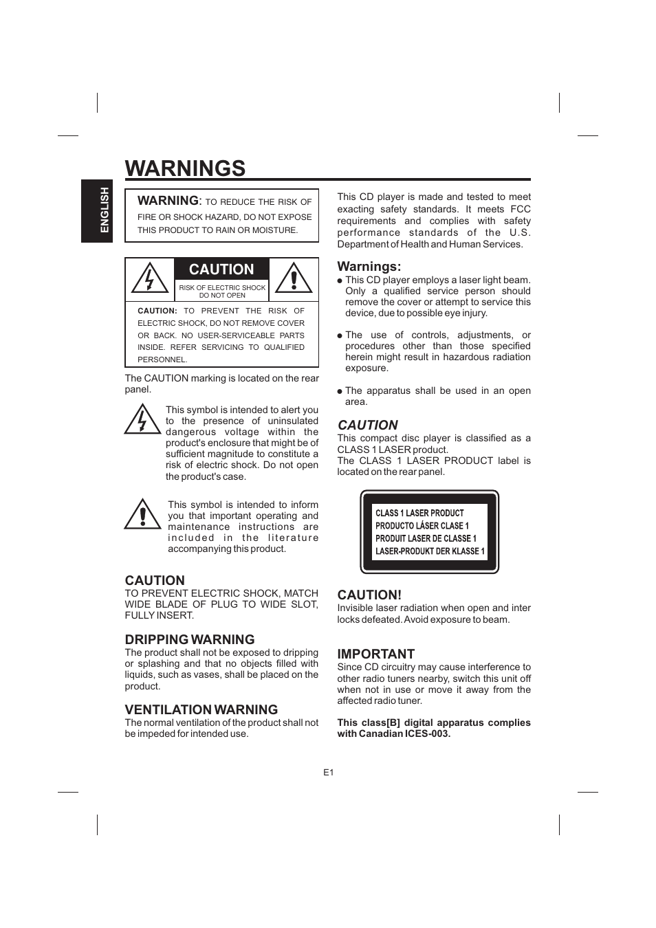 Warnings, Caution, Dripping warning ventilation warning | Warnings: caution! ! ! ! caution important | The Singing Machine STVG-535 User Manual | Page 2 / 64