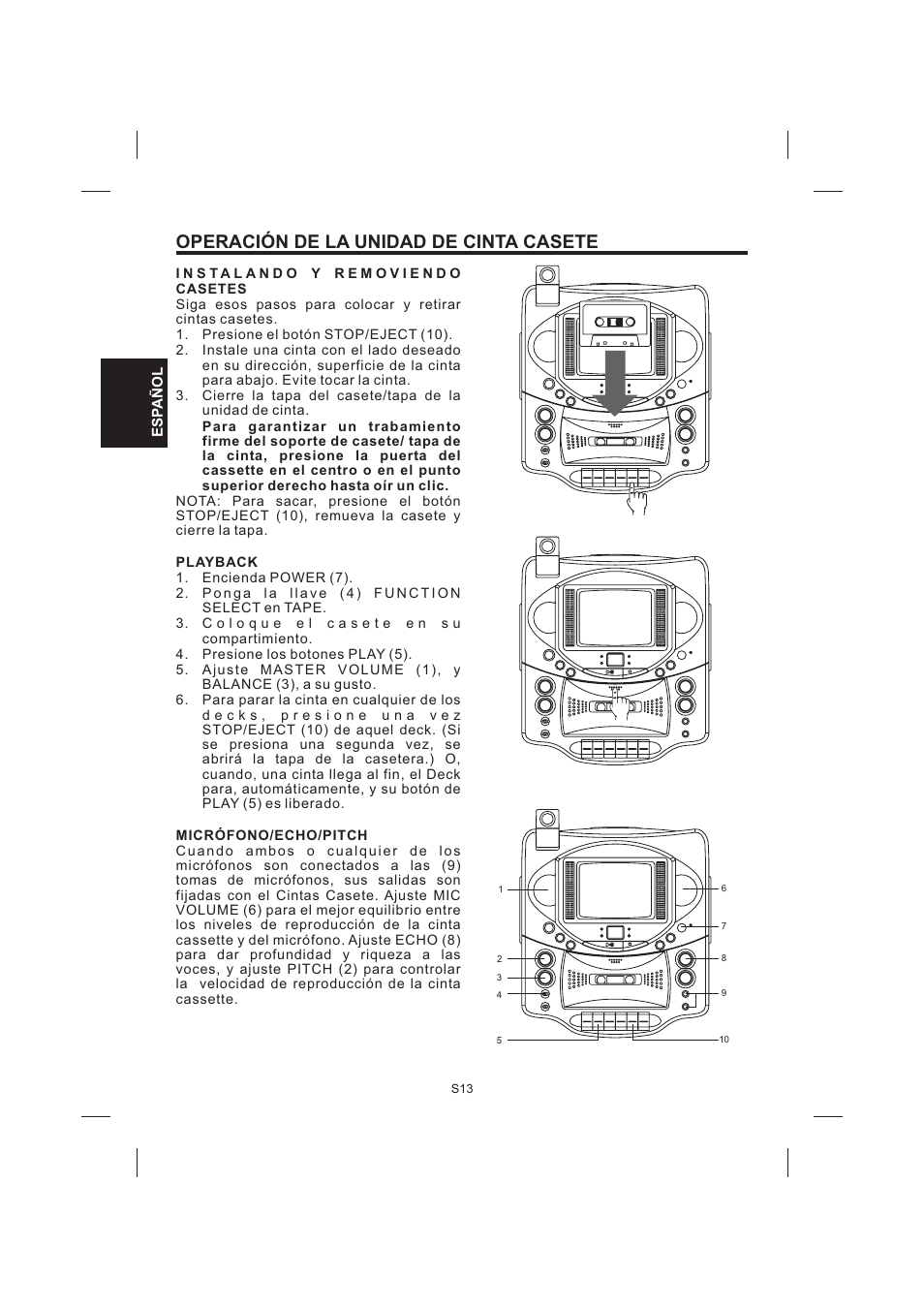 Operación de la unidad de cinta casete | The Singing Machine STVG-535 User Manual | Page 34 / 64