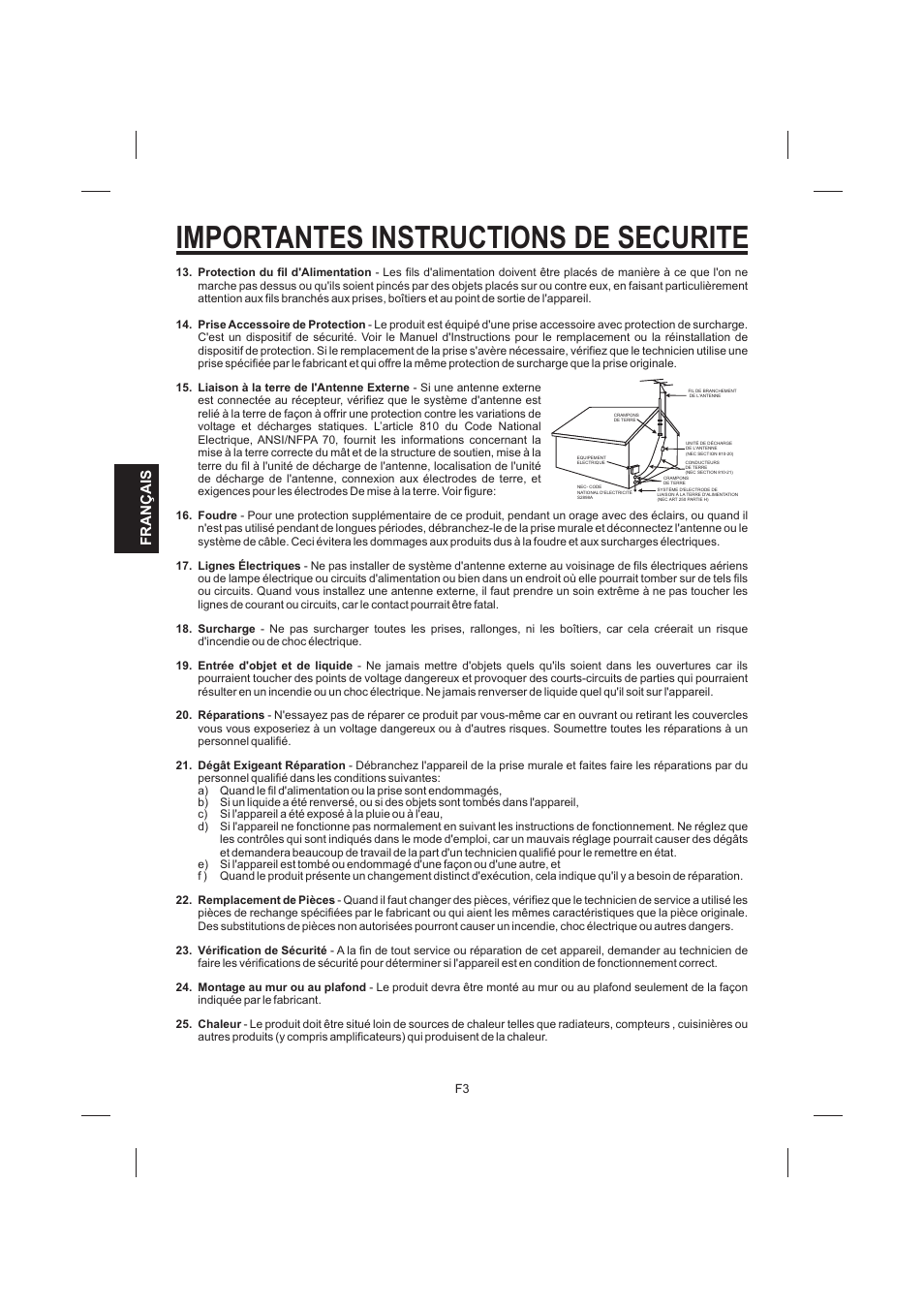 Importantes instructions de securite, Français | The Singing Machine STVG-535 User Manual | Page 44 / 64