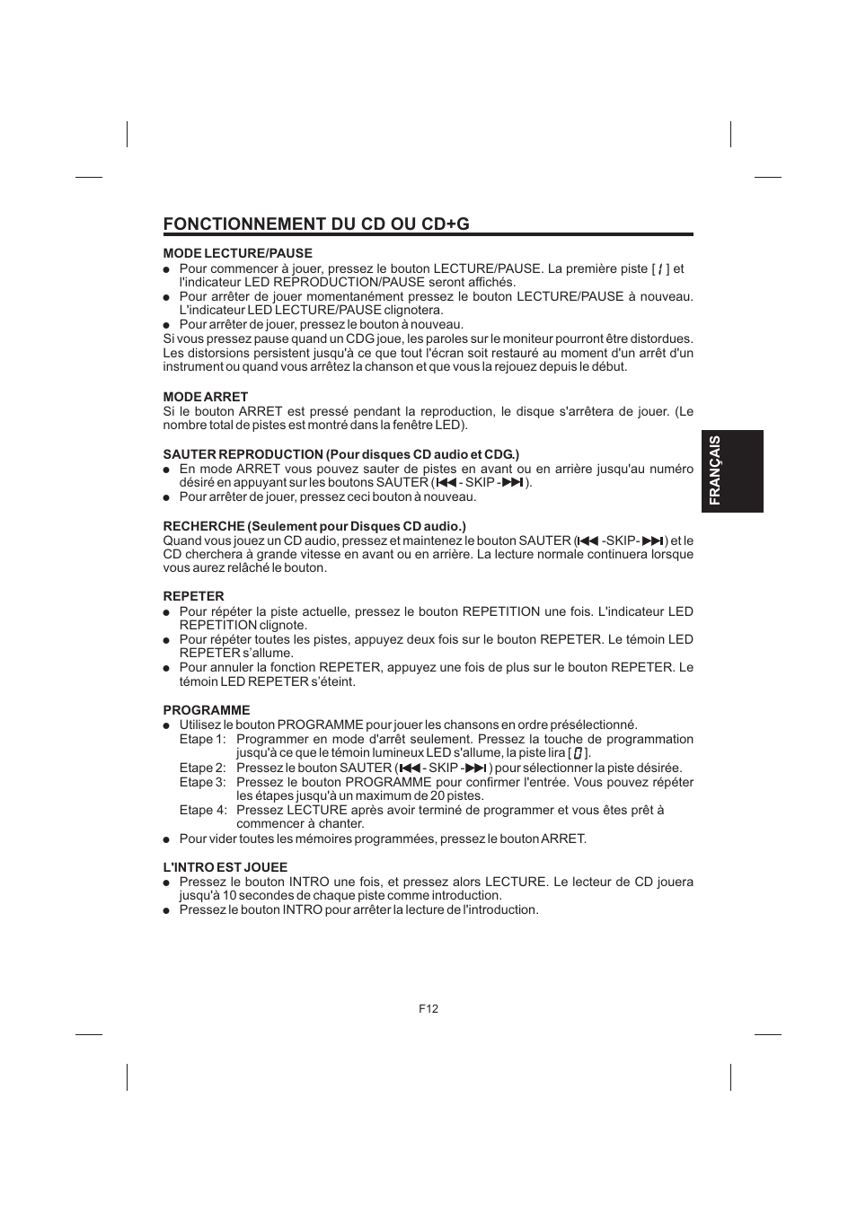 Fonctionnement du cd ou cd+g | The Singing Machine STVG-535 User Manual | Page 53 / 64