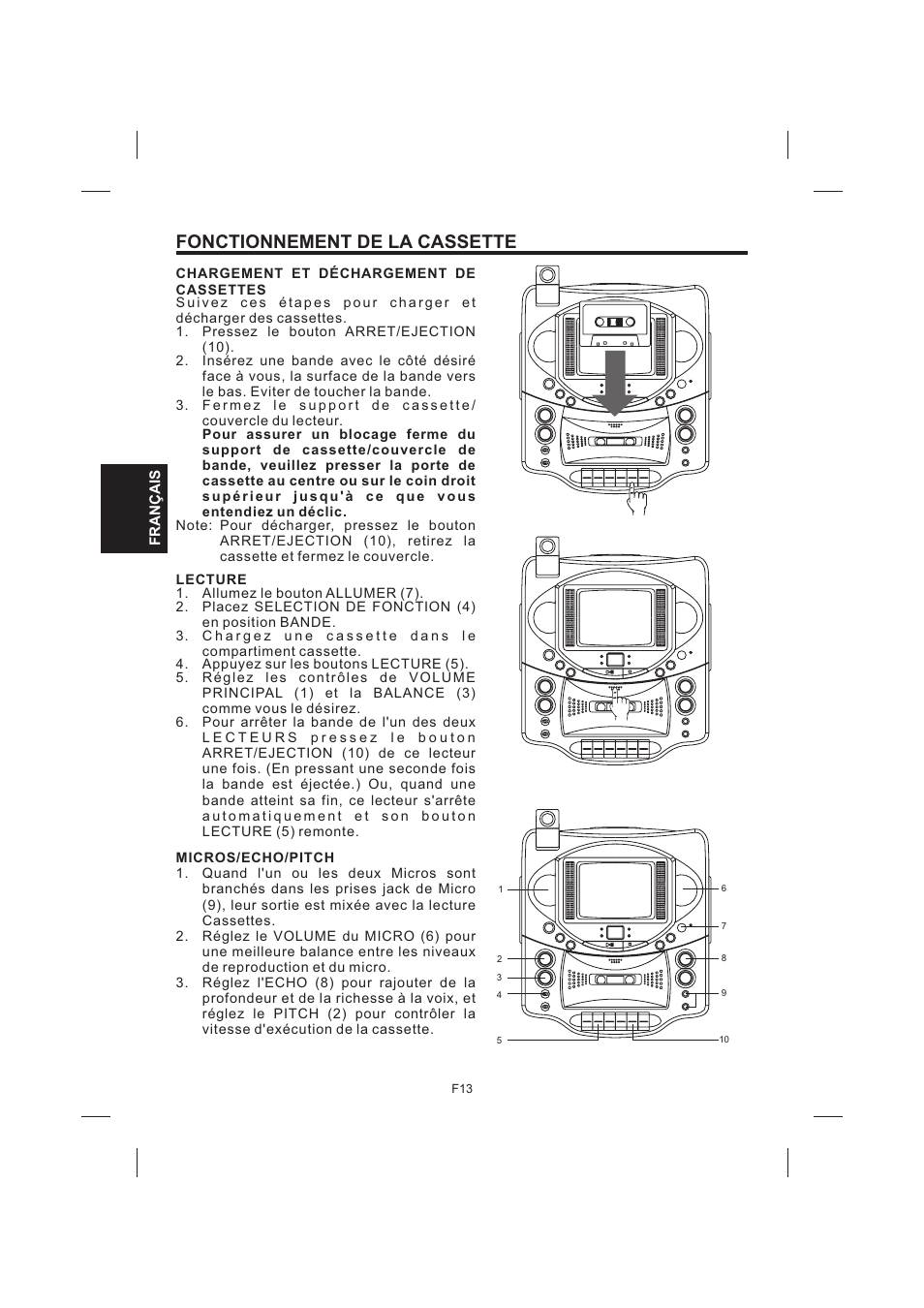 Fonctionnement de la cassette | The Singing Machine STVG-535 User Manual | Page 54 / 64