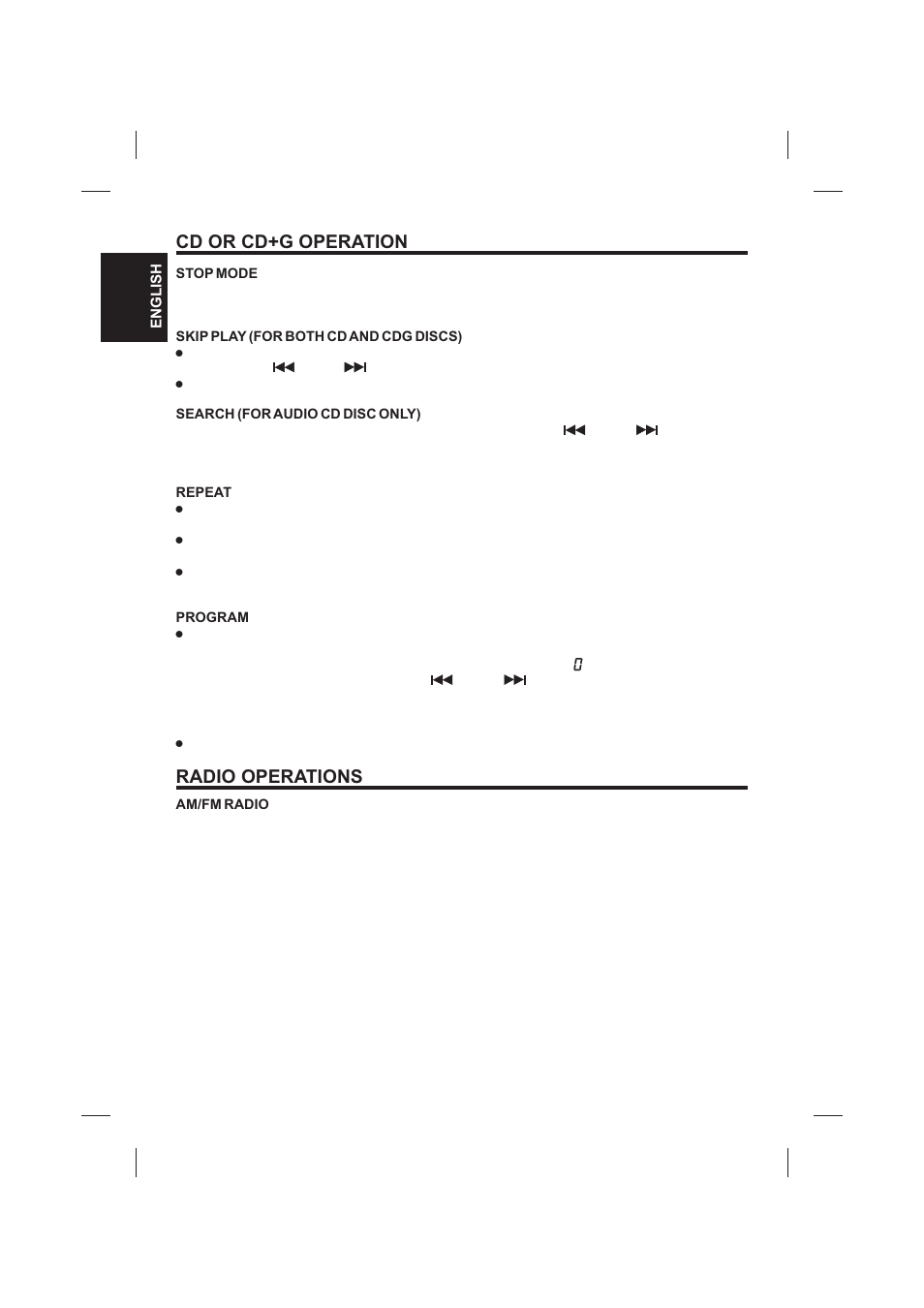 Cd or cd+g operation, Radio operations | The Singing Machine SMVG-620 User Manual | Page 14 / 60