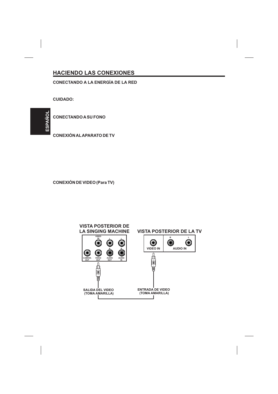 Haciendo las conexiones, Esp añol | The Singing Machine SMVG-620 User Manual | Page 26 / 60