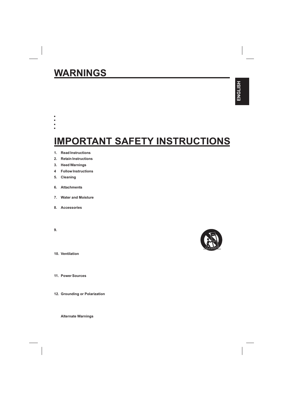 Warnings, Important safety instructions | The Singing Machine SMVG-620 User Manual | Page 3 / 60