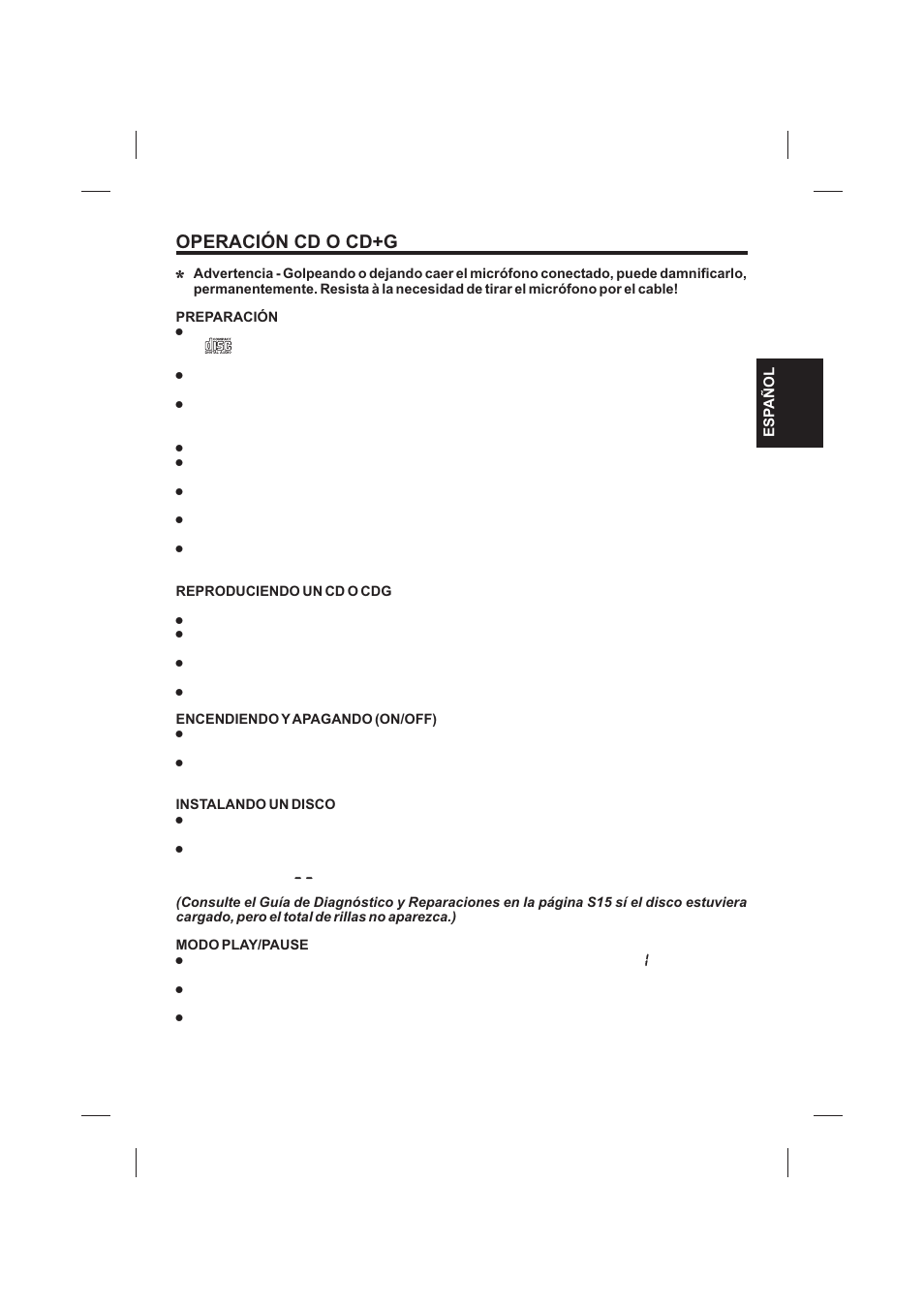 Operación cd o cd+g | The Singing Machine SMVG-620 User Manual | Page 31 / 60