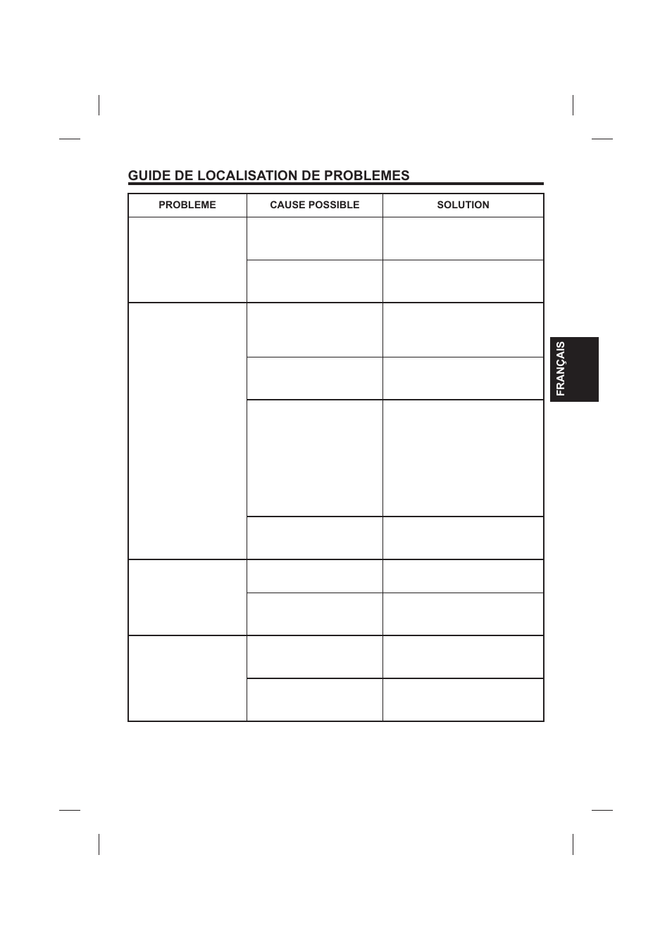 Guide de localisation de problemes | The Singing Machine SMVG-620 User Manual | Page 55 / 60