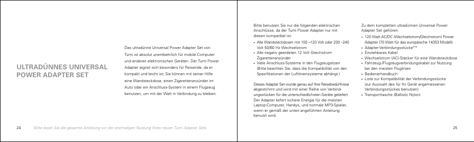 Ultradünnes universal power adapter set | Tumi Network Card User Manual | Page 13 / 23