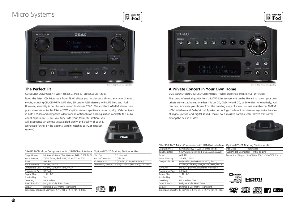 Micro systems, A private concert in your own home, The perfect fit | Teac AG-H600NT User Manual | Page 11 / 14