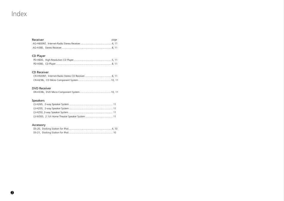 Index | Teac AG-H600NT User Manual | Page 2 / 14