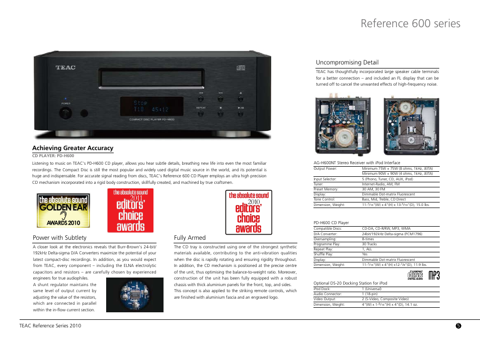 Reference 600 series, Power with subtlety, Fully armed | Uncompromising detail, Achieving greater accuracy | Teac AG-H600NT User Manual | Page 6 / 14