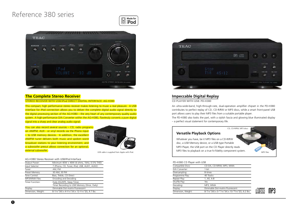 Reference 380 series, Impeccable digital replay, The complete stereo receiver | Versatile playback options | Teac AG-H600NT User Manual | Page 9 / 14