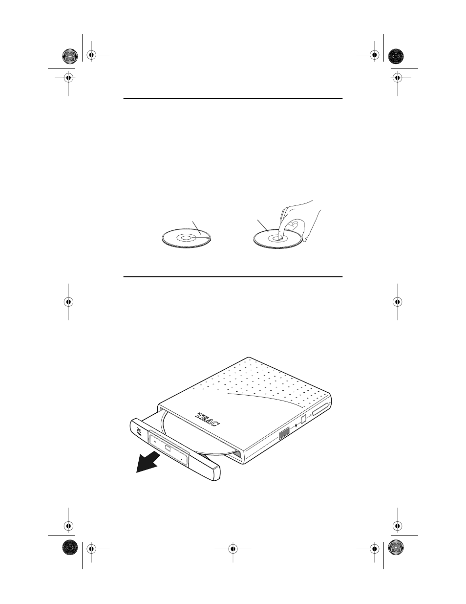 Handling discs, Loading and ejecting discs, Loading a disc | Handling discs loading and ejecting discs | Teac PortaDVD User Manual | Page 24 / 27