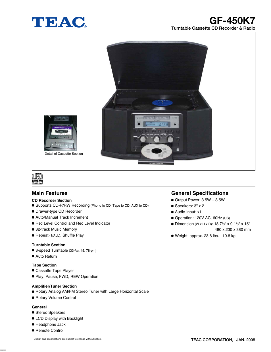 Teac GF-450K7 User Manual | 1 page