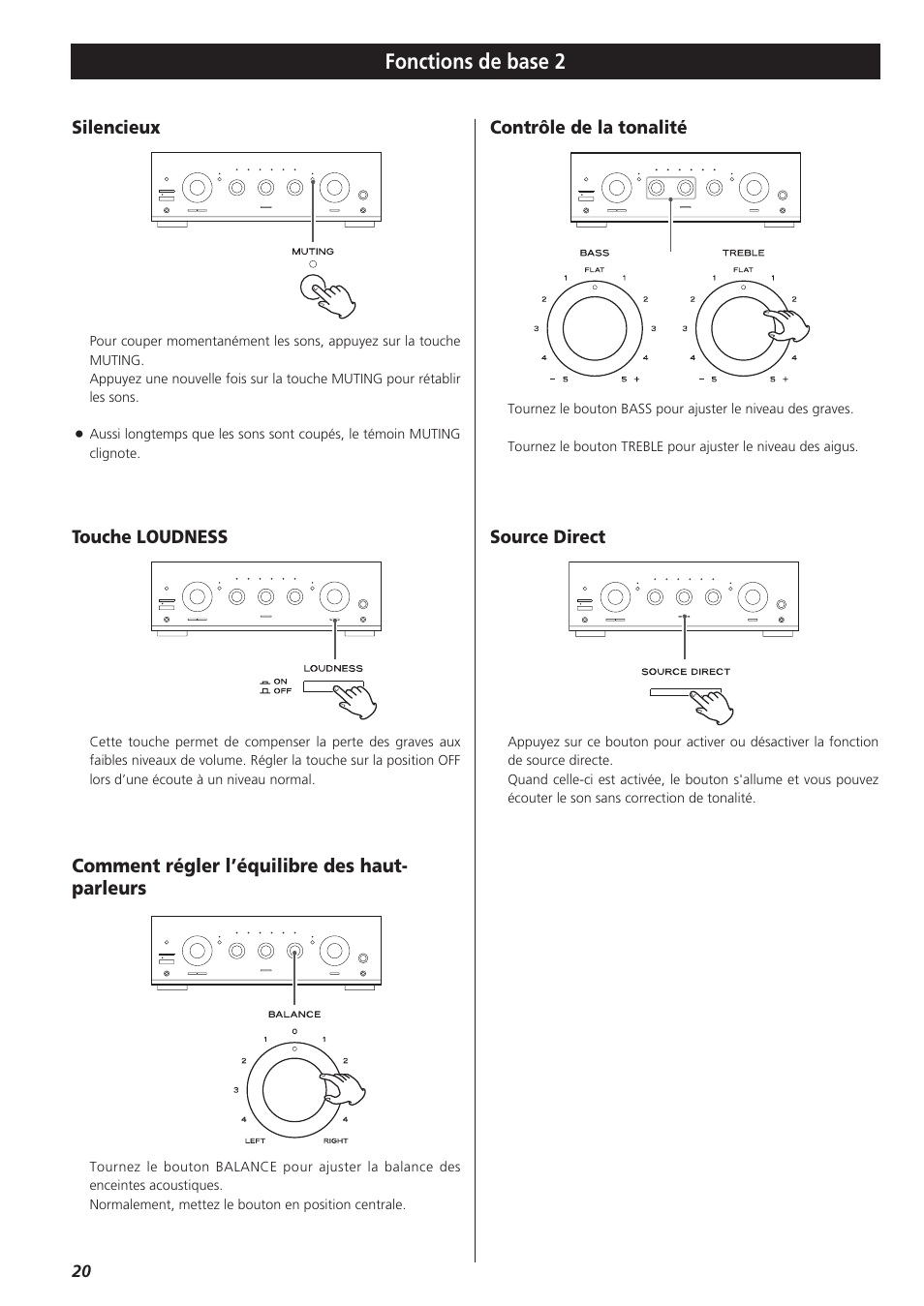 Fonctions de base 2, Comment régler l’équilibre des haut- parleurs | Teac A-R610 User Manual | Page 20 / 64