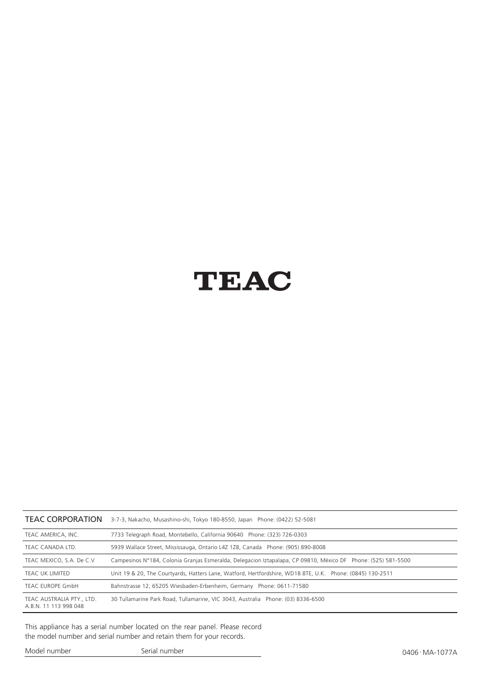 Teac A-R610 User Manual | Page 64 / 64