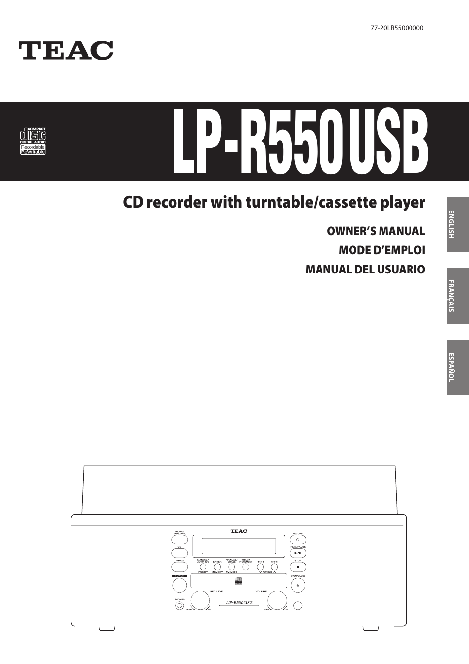 Teac CD recorder with turntable/cassette player LP-R550USB User Manual | 100 pages