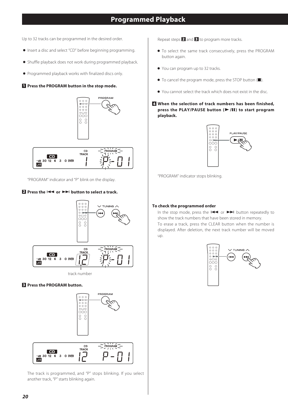 Programmed playback | Teac CD recorder with turntable/cassette player LP-R550USB User Manual | Page 20 / 100