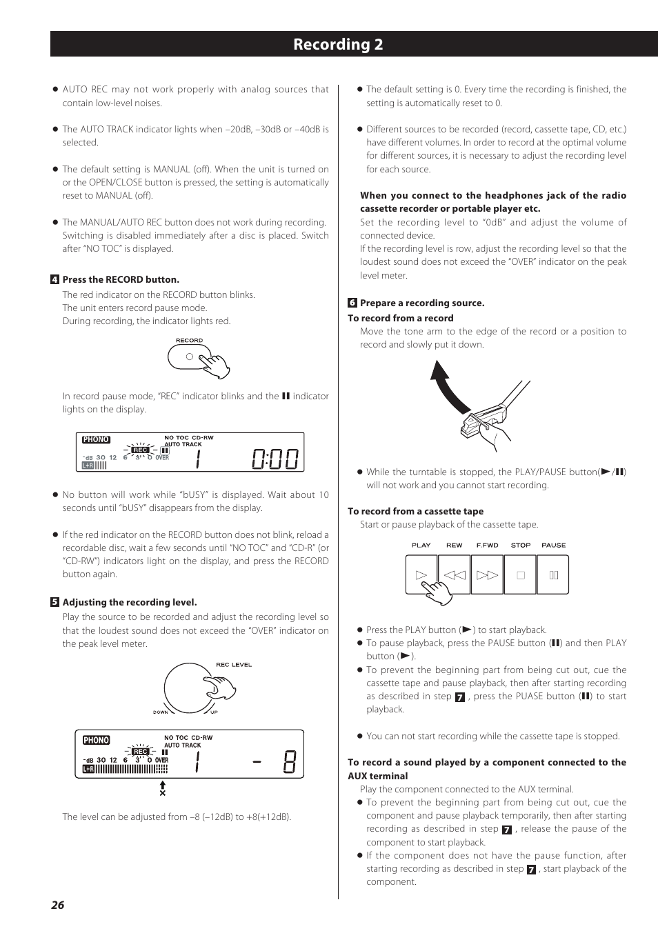 Recording 2 | Teac CD recorder with turntable/cassette player LP-R550USB User Manual | Page 26 / 100