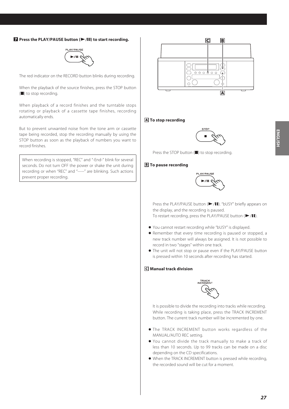 Teac CD recorder with turntable/cassette player LP-R550USB User Manual | Page 27 / 100