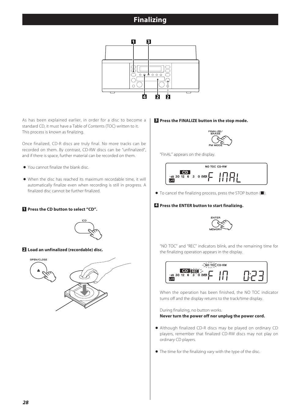 Finalizing | Teac CD recorder with turntable/cassette player LP-R550USB User Manual | Page 28 / 100