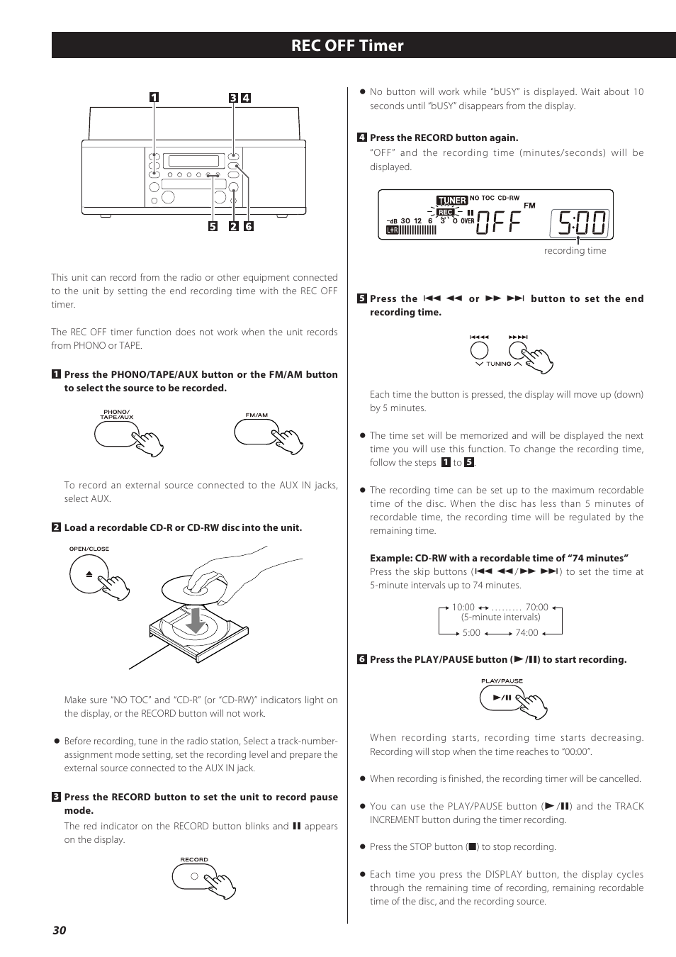 Rec off timer | Teac CD recorder with turntable/cassette player LP-R550USB User Manual | Page 30 / 100