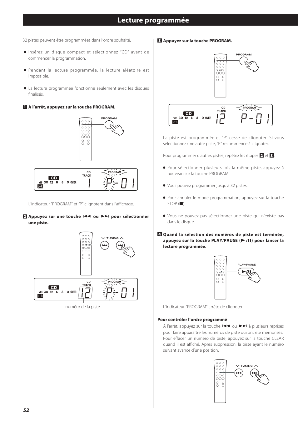 Lecture programmée | Teac CD recorder with turntable/cassette player LP-R550USB User Manual | Page 52 / 100