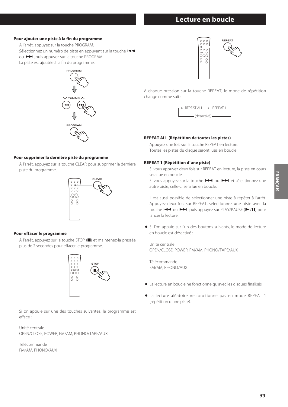 Lecture en boucle | Teac CD recorder with turntable/cassette player LP-R550USB User Manual | Page 53 / 100