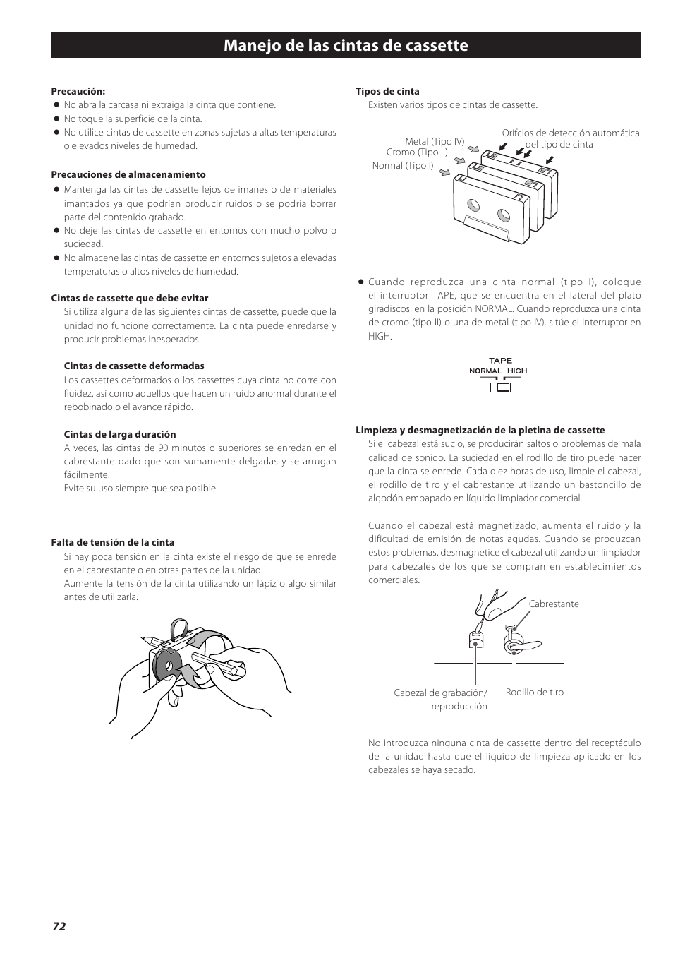 Manejo de las cintas de cassette | Teac CD recorder with turntable/cassette player LP-R550USB User Manual | Page 72 / 100