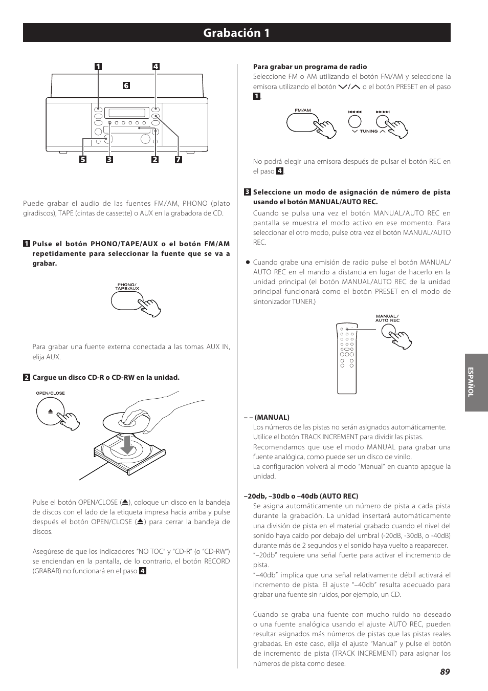 Grabación 1 | Teac CD recorder with turntable/cassette player LP-R550USB User Manual | Page 89 / 100