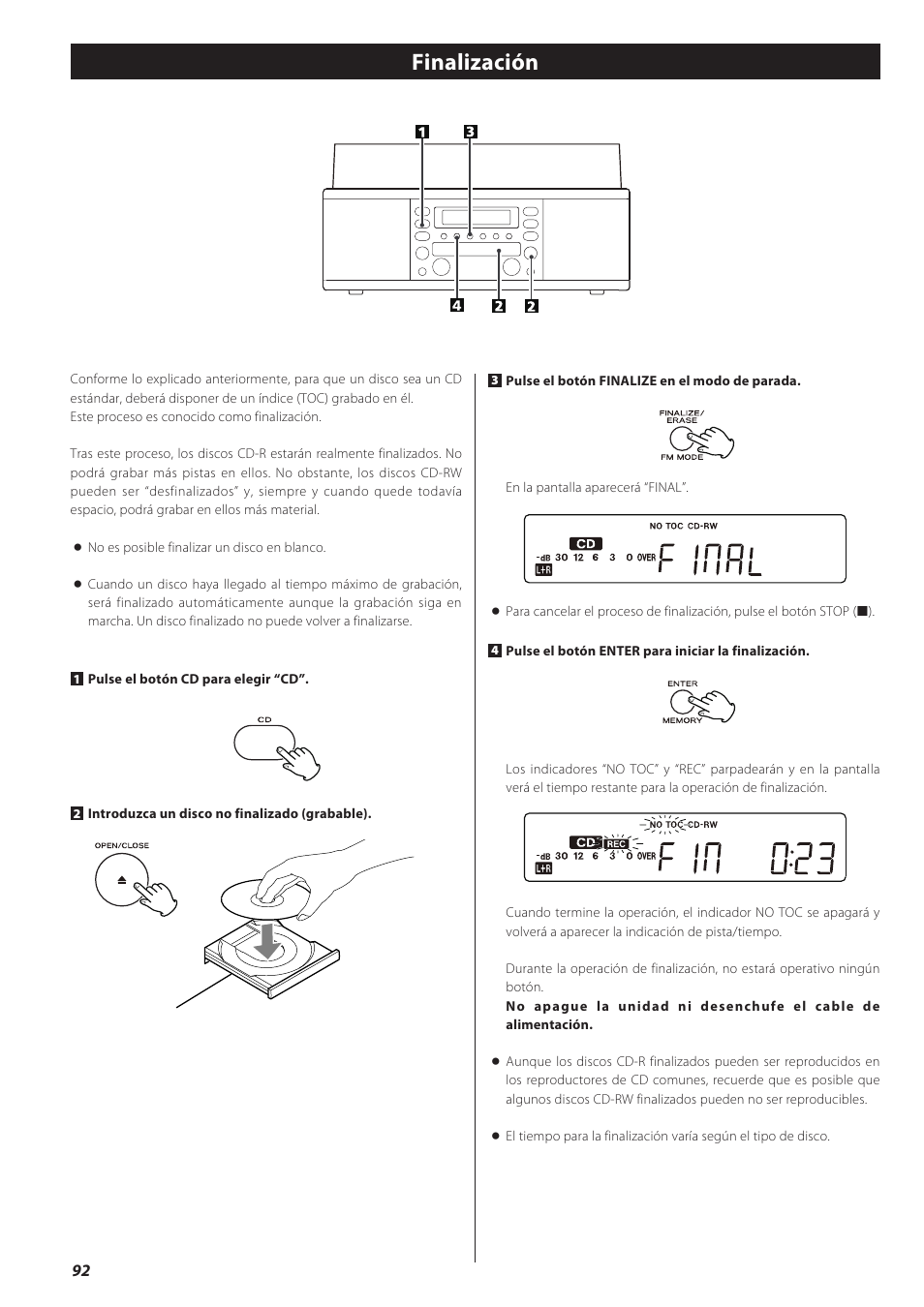 Finalización | Teac CD recorder with turntable/cassette player LP-R550USB User Manual | Page 92 / 100