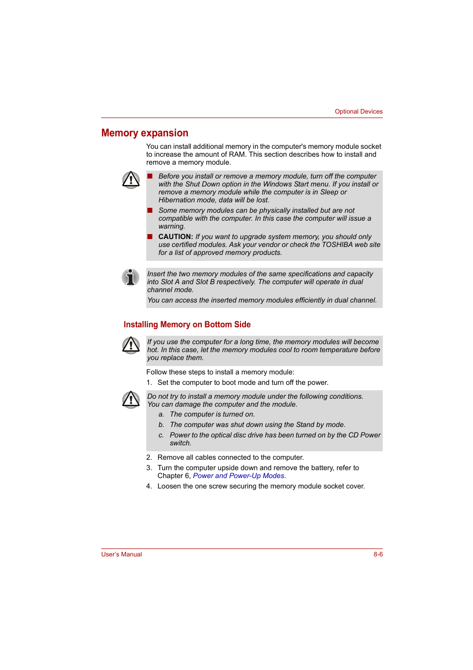 Memory expansion, Memory expansion -6 | Toshiba A200 User Manual | Page 104 / 154