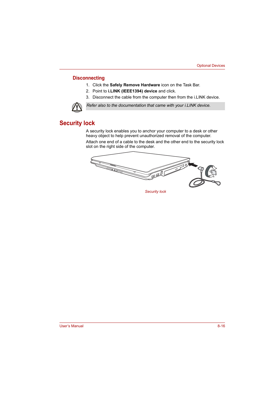 Security lock, Security lock -16 | Toshiba A200 User Manual | Page 114 / 154